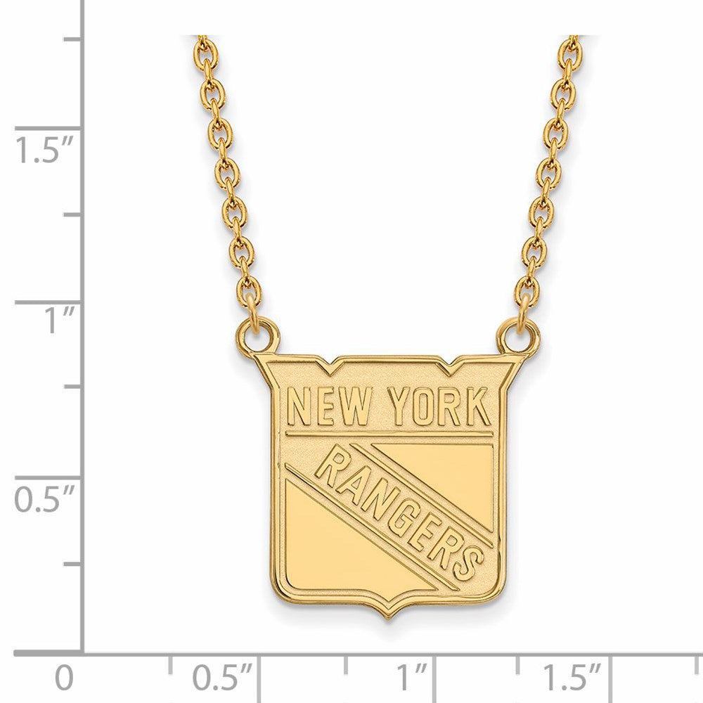 Alternate view of the SS 14k Yellow Gold Plated NHL New York Rangers Large Necklace, 18 Inch by The Black Bow Jewelry Co.