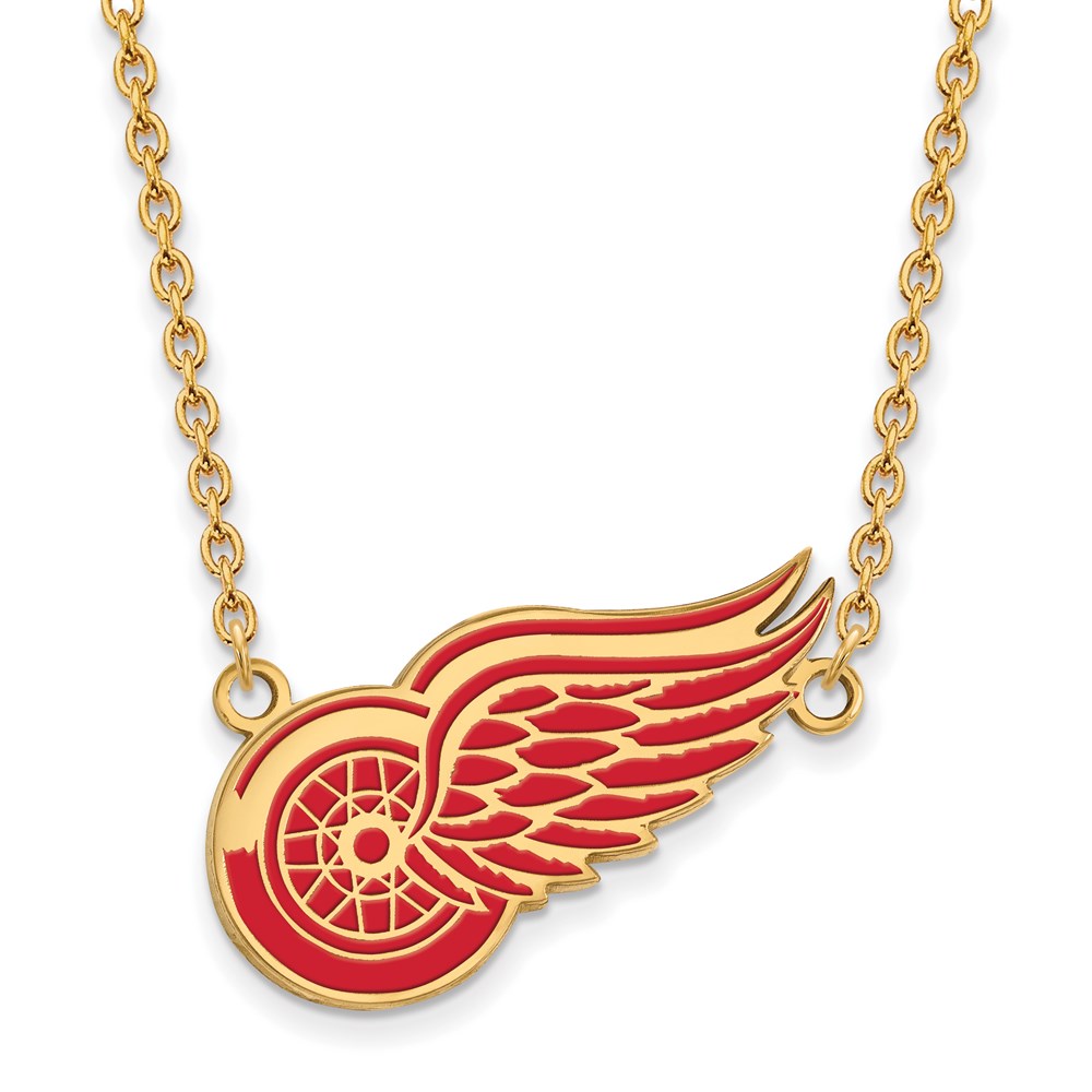 SS 14k Yellow Gold Plated NHL Red Wings LG Enamel Necklace, 18 Inch, Item N22610 by The Black Bow Jewelry Co.