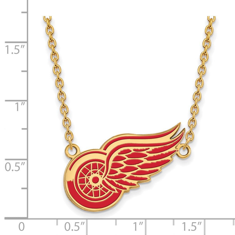 Alternate view of the SS 14k Yellow Gold Plated NHL Red Wings LG Enamel Necklace, 18 Inch by The Black Bow Jewelry Co.