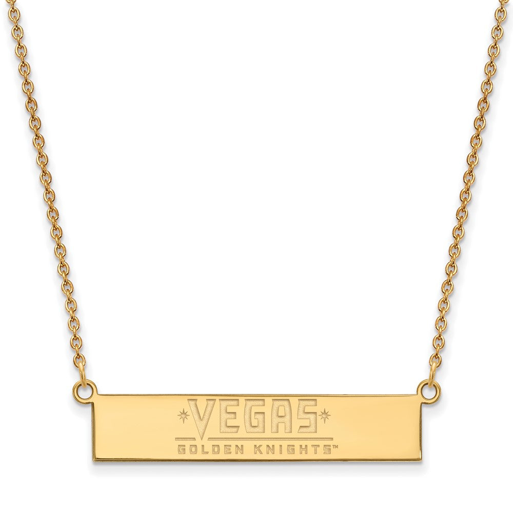 SS 14k Yellow Gold Plated NHL Golden Knights SM Bar Necklace, 18 In, Item N22621 by The Black Bow Jewelry Co.