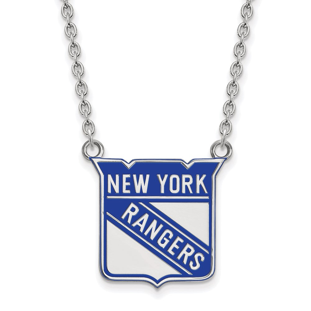 Sterling Silver NHL NY Rangers Large Enamel Necklace, 18 Inch, Item N22730 by The Black Bow Jewelry Co.