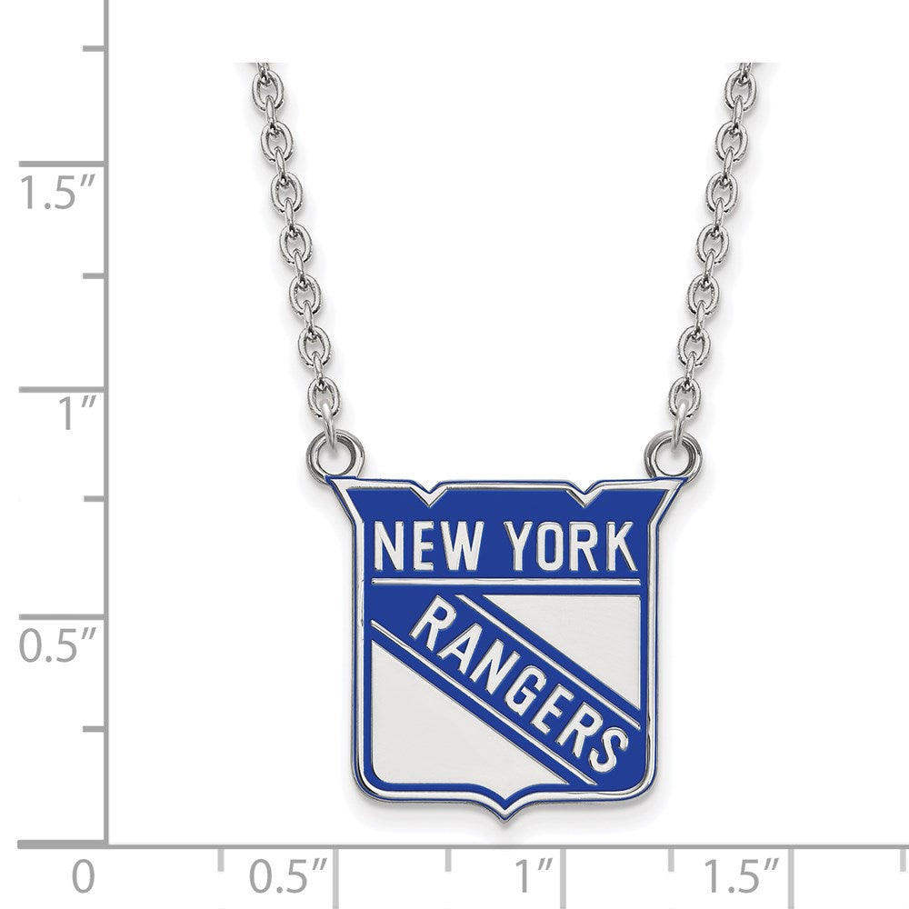 Alternate view of the Sterling Silver NHL NY Rangers Large Enamel Necklace, 18 Inch by The Black Bow Jewelry Co.