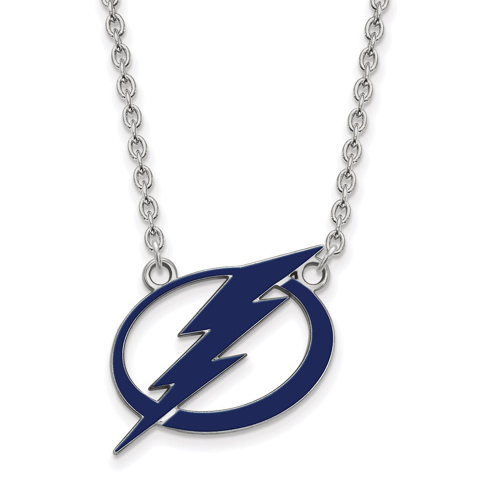 Sterling Silver NHL Lightning Large Enamel Necklace, 18 Inch, Item N22736 by The Black Bow Jewelry Co.