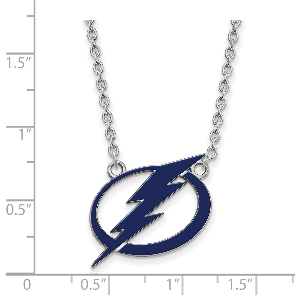 Alternate view of the Sterling Silver NHL Lightning Large Enamel Necklace, 18 Inch by The Black Bow Jewelry Co.