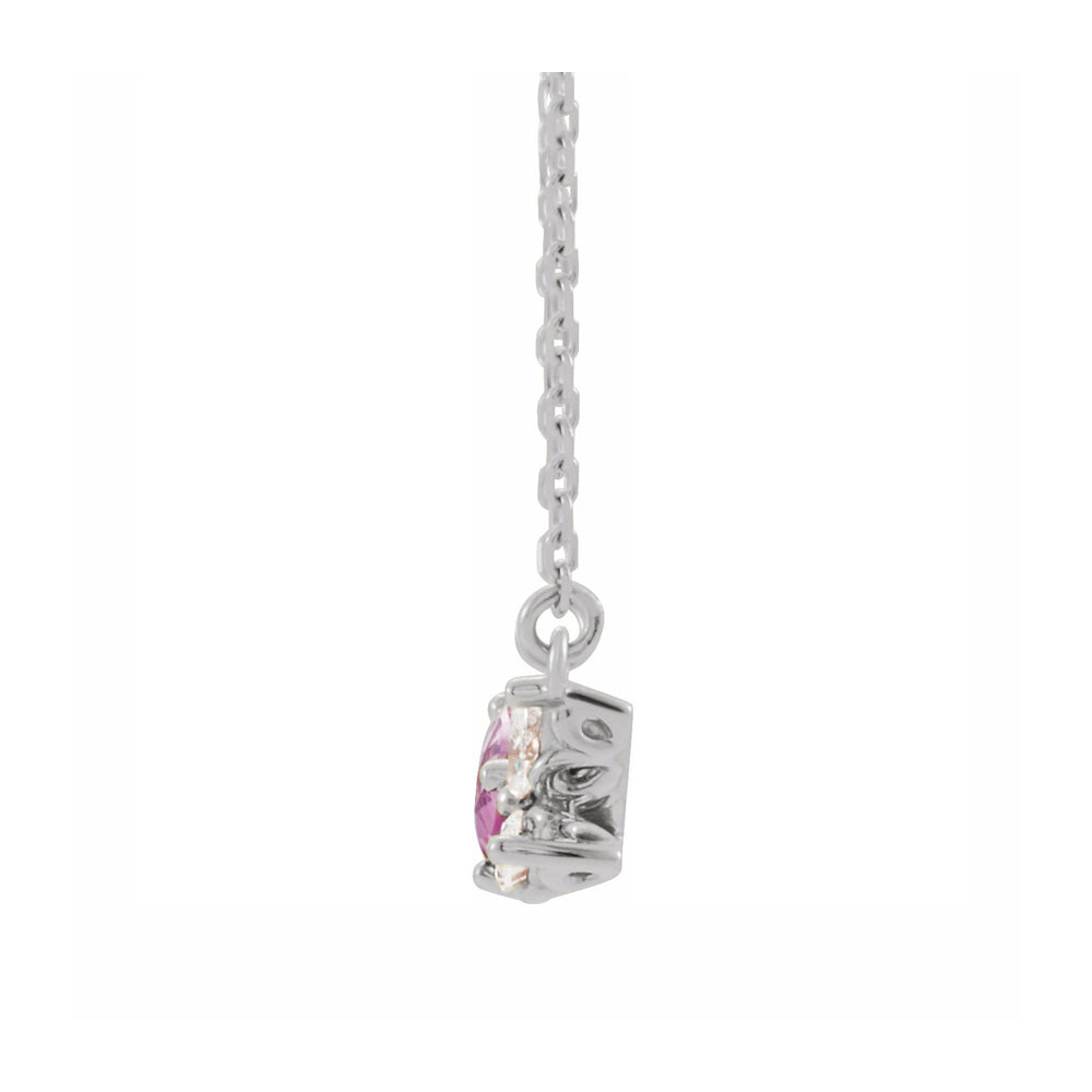 Alternate view of the 14k White Gold Pink Sapphire &amp; 1/8 Ctw Diamond Necklace by The Black Bow Jewelry Co.