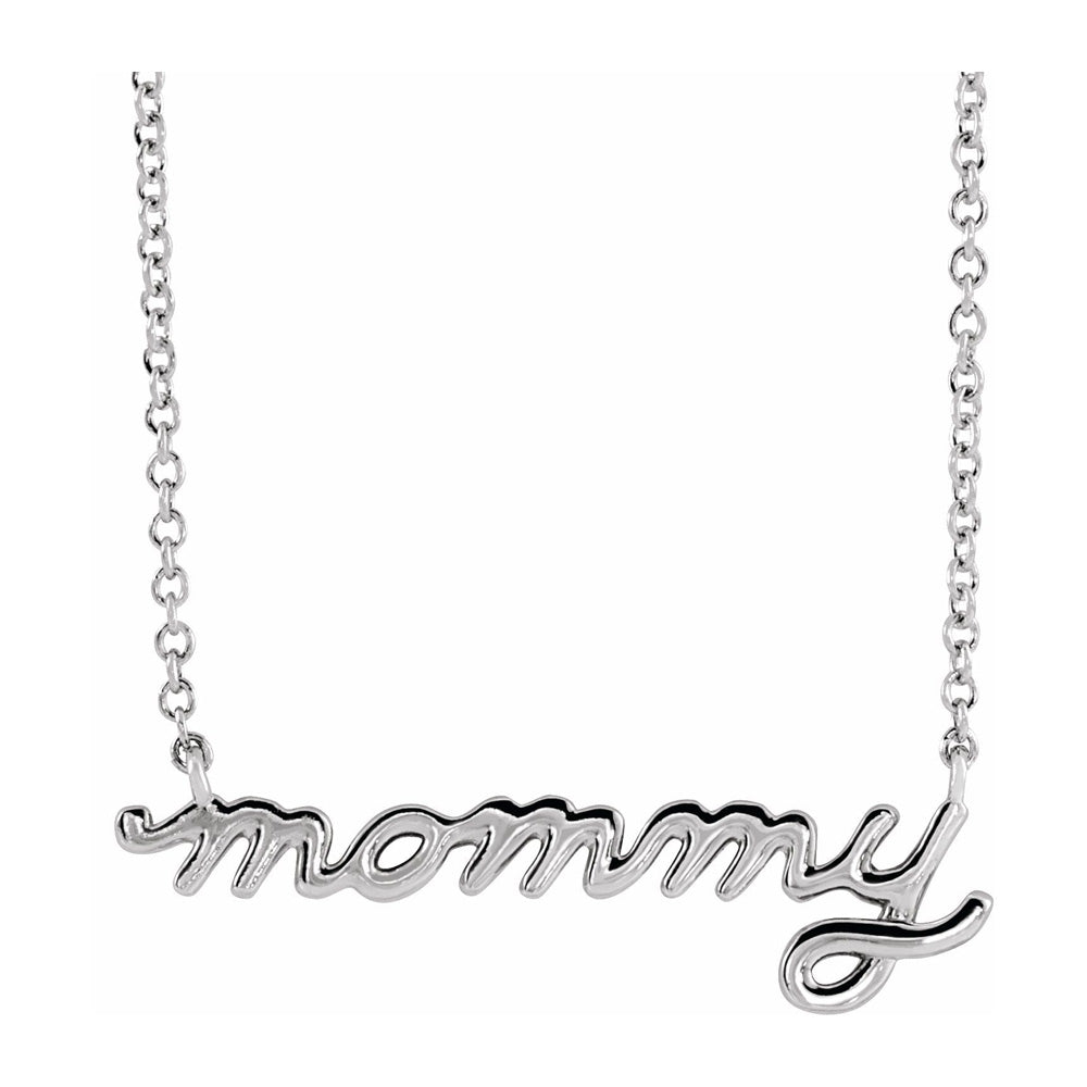 14K White Gold Petite Mommy Script Necklace, 16 Inch or 18 Inch, Item N22779 by The Black Bow Jewelry Co.