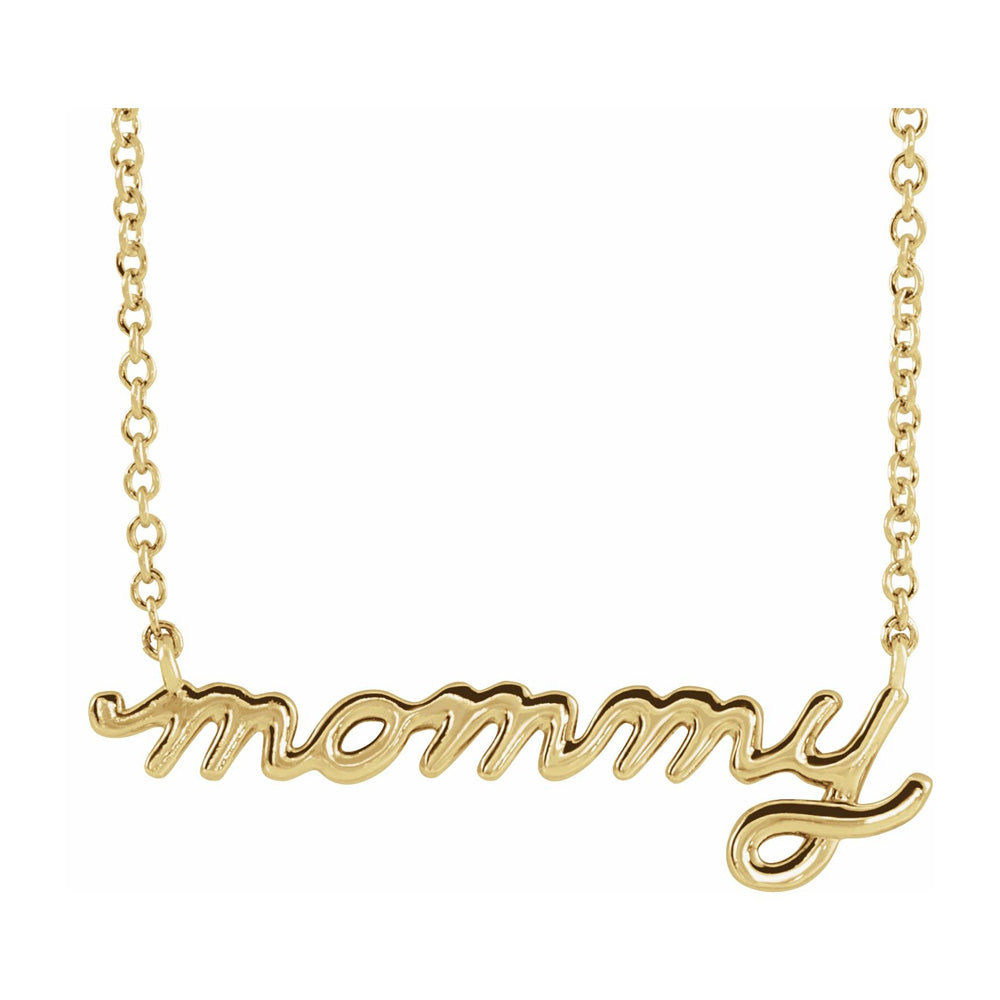 14K Yellow Gold Petite Mommy Script Necklace, 16 Inch or 18 Inch, Item N22780 by The Black Bow Jewelry Co.