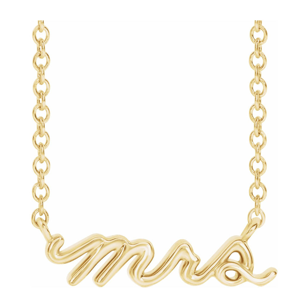 14K Yellow Gold Petite Mrs Necklace, 16 Inch or 18 Inch, Item N22781 by The Black Bow Jewelry Co.