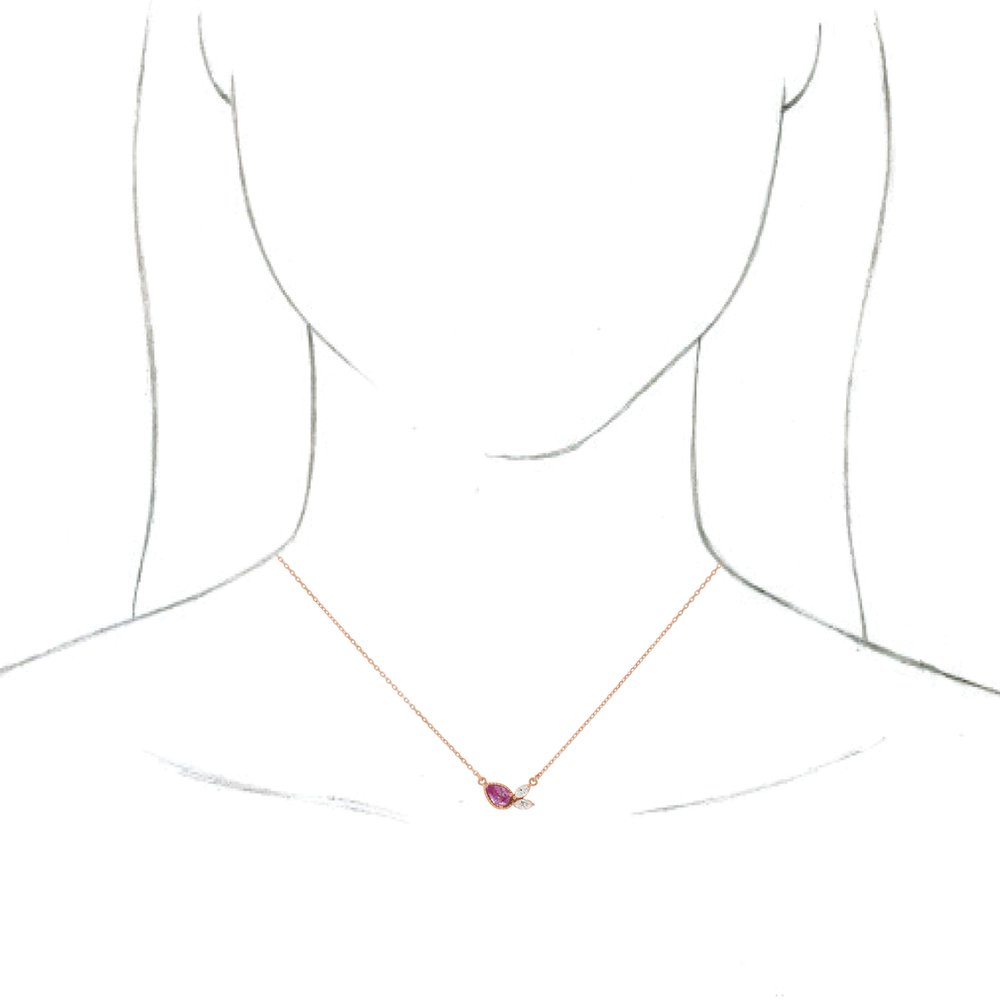 Alternate view of the 14K Rose Gold Pink Sapphire &amp; 1/6 CTW Diamond Necklace, 16 or 18 Inch by The Black Bow Jewelry Co.