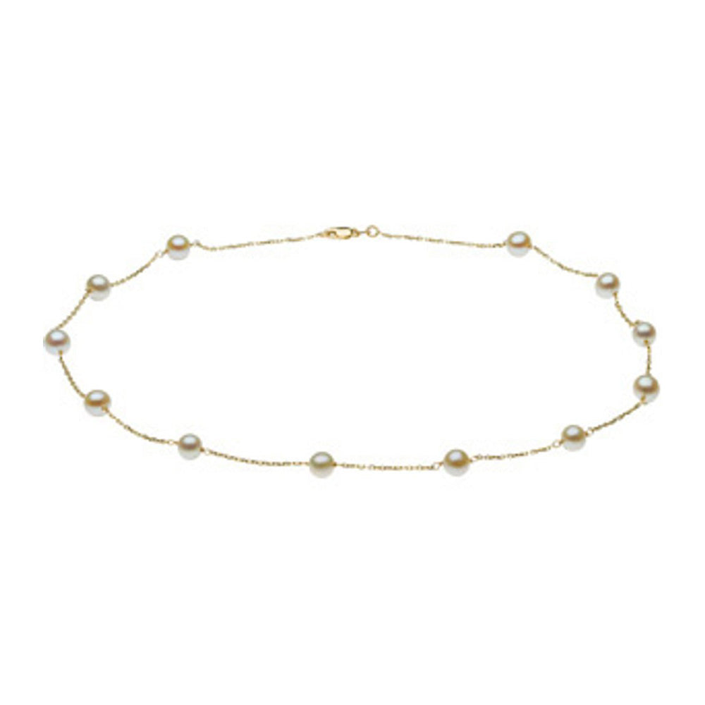 5mm 14K Yellow Gold Freshwater Cultured Pearl Station Necklace, Item N22828 by The Black Bow Jewelry Co.