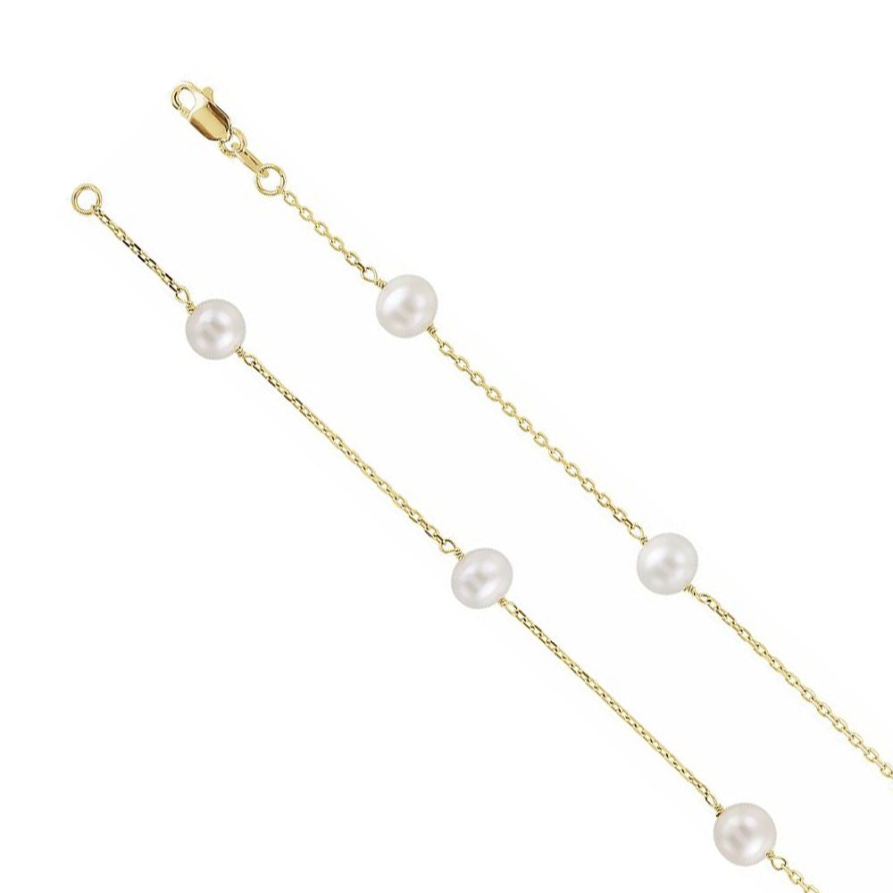 Alternate view of the 5mm 14K Yellow Gold Freshwater Cultured Pearl Station Necklace by The Black Bow Jewelry Co.