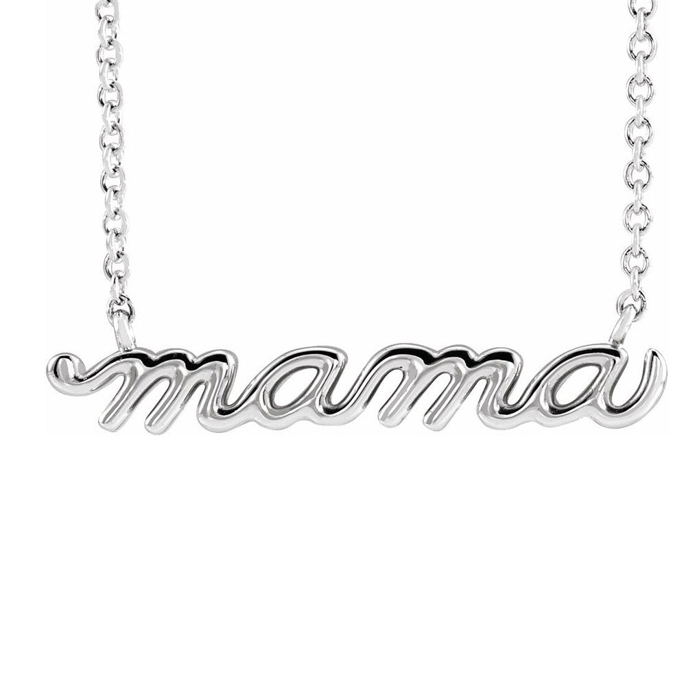 14K White Gold Petite Mama Script Necklace, 16 or 18 Inch, Item N22829 by The Black Bow Jewelry Co.