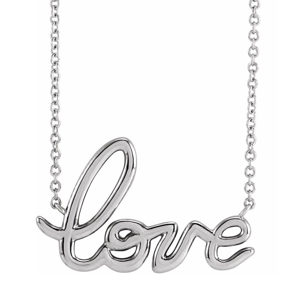 14K White Gold Petite Love Script Necklace, 16 or 18 Inch, Item N22831 by The Black Bow Jewelry Co.