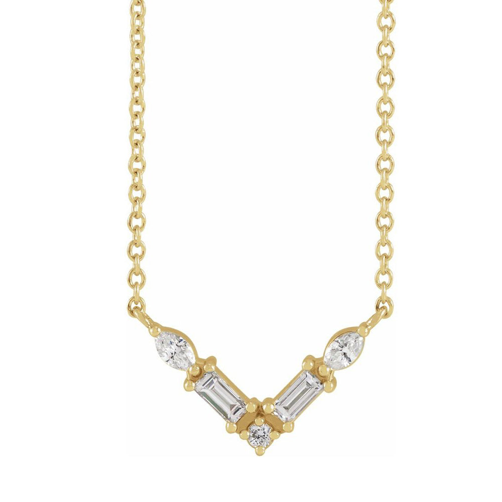 14K Yellow Gold 1/6 CTW Diamond V Shaped Bar Necklace, 16 or 18 Inch, Item N22839 by The Black Bow Jewelry Co.
