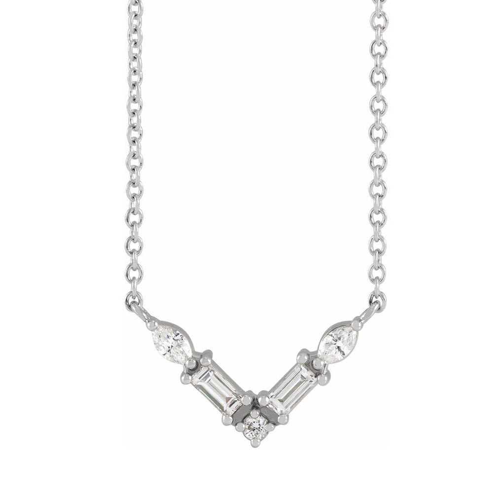14K White Gold 1/6 CTW Diamond V Shaped Bar Necklace, 16 or 18 Inch, Item N22840 by The Black Bow Jewelry Co.
