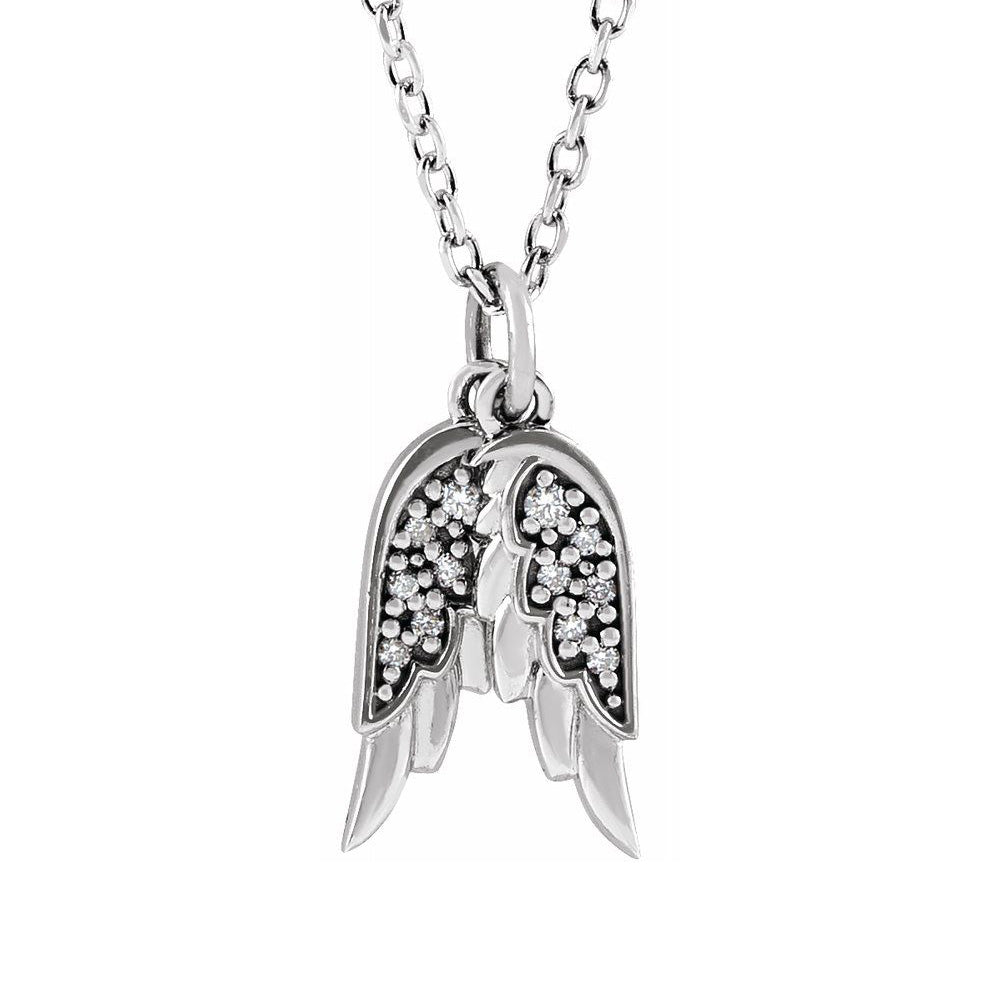 Sterling Silver .03 CTW Diamond Angel Wings Necklace, 16-18 Inch, Item N22854 by The Black Bow Jewelry Co.