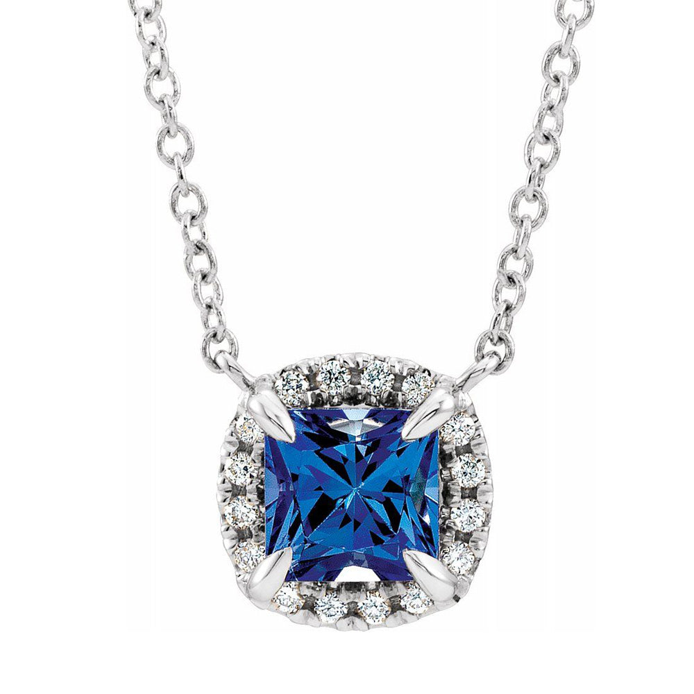 14K White Gold 3mm Square Tanzanite & .05 CTW Diamond Necklace, 18 In, Item N22857 by The Black Bow Jewelry Co.