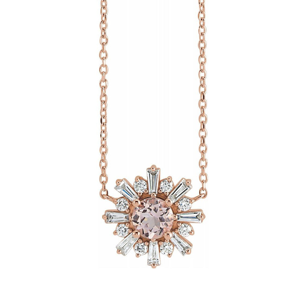14K Rose Gold Morganite & 3/8 CTW Diamond Starburst Necklace, 18 Inch, Item N22860 by The Black Bow Jewelry Co.