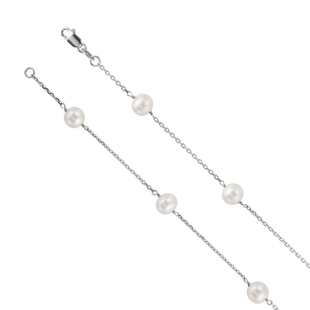 5mm 14K White Gold Freshwater Cultured Pearl Station Necklace, 18 In, Item N22861 by The Black Bow Jewelry Co.