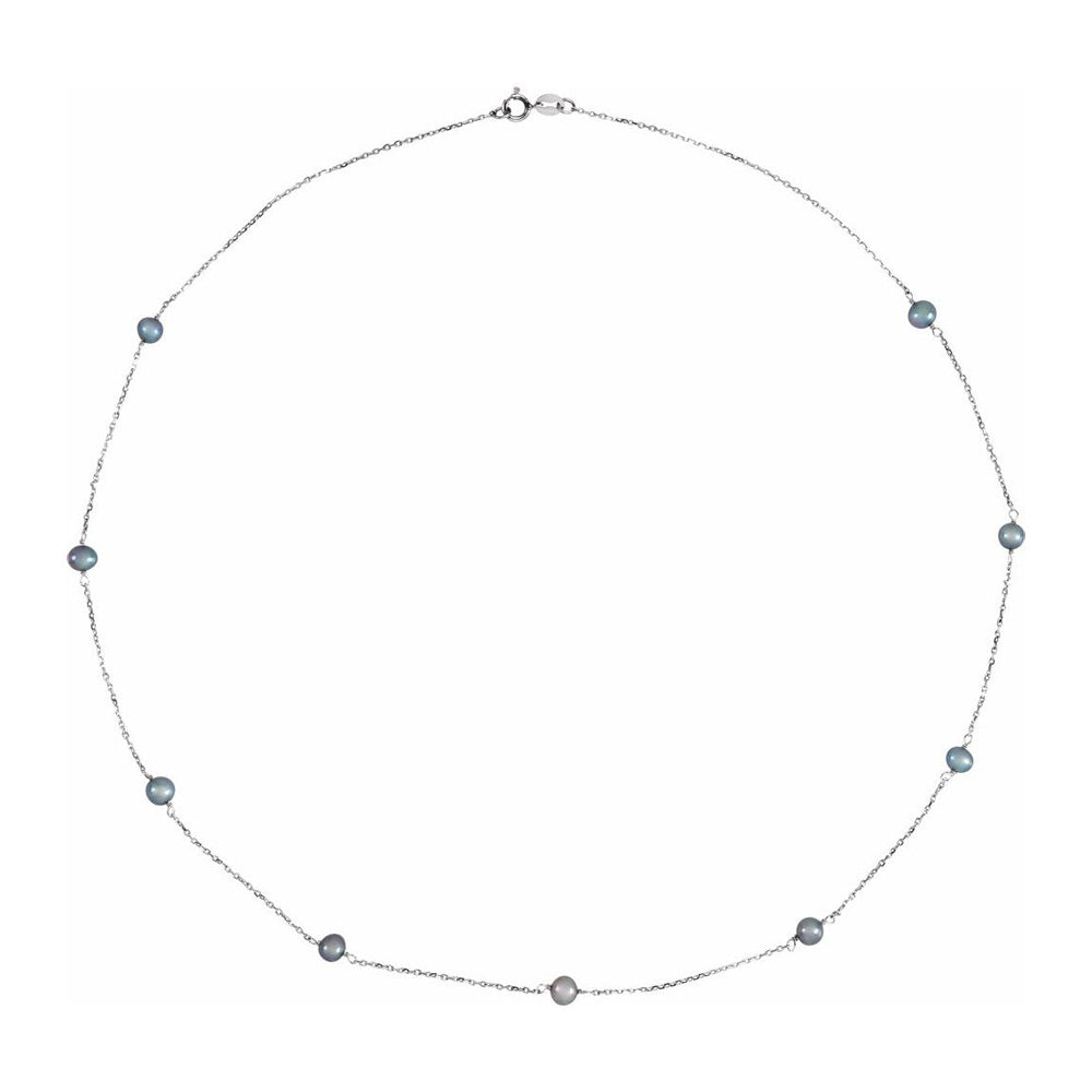 4mm 14K White Gold, Black FW Cultured Pearl Station Necklace, 18 Inch, Item N22862 by The Black Bow Jewelry Co.