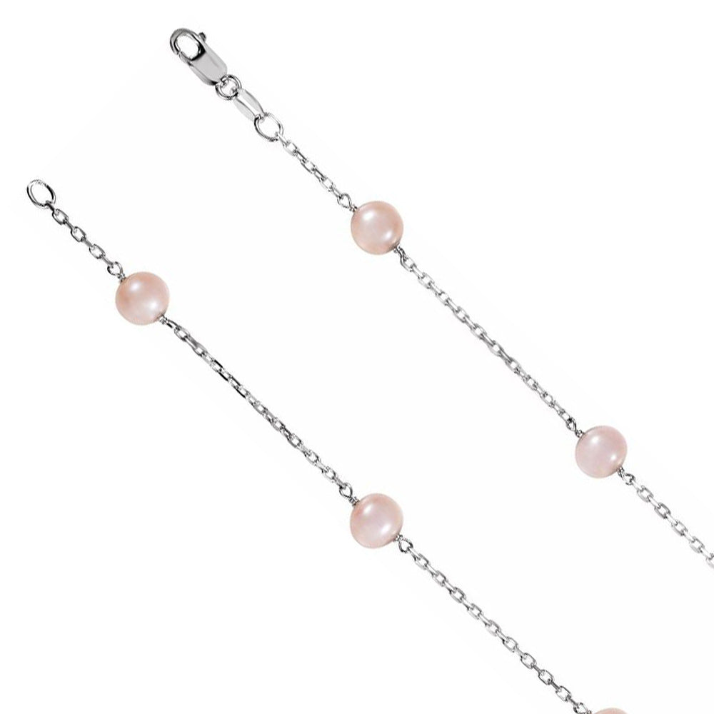 6mm Sterling Silver FW Pink Cultured Pearl Station Necklace, 18 Inch, Item N22864 by The Black Bow Jewelry Co.