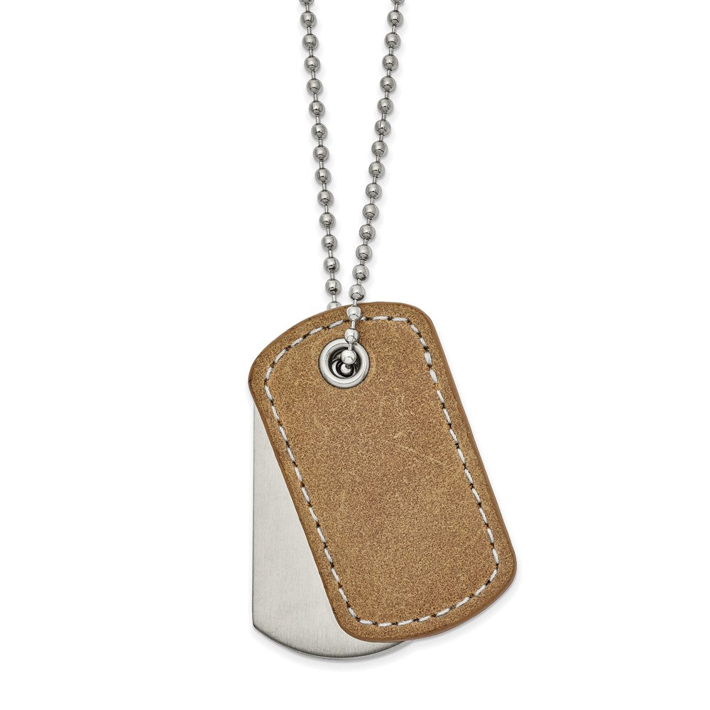 Men&#39;s Stainless Steel &amp; Tan Leather 2 Piece Dog Tag Necklace, 22 Inch, Item N22934 by The Black Bow Jewelry Co.