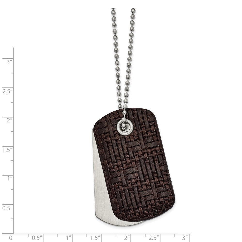 Alternate view of the Stainless Steel &amp; Brown Woven Leather 2 Piece Dog Tag Necklace, 22 In by The Black Bow Jewelry Co.