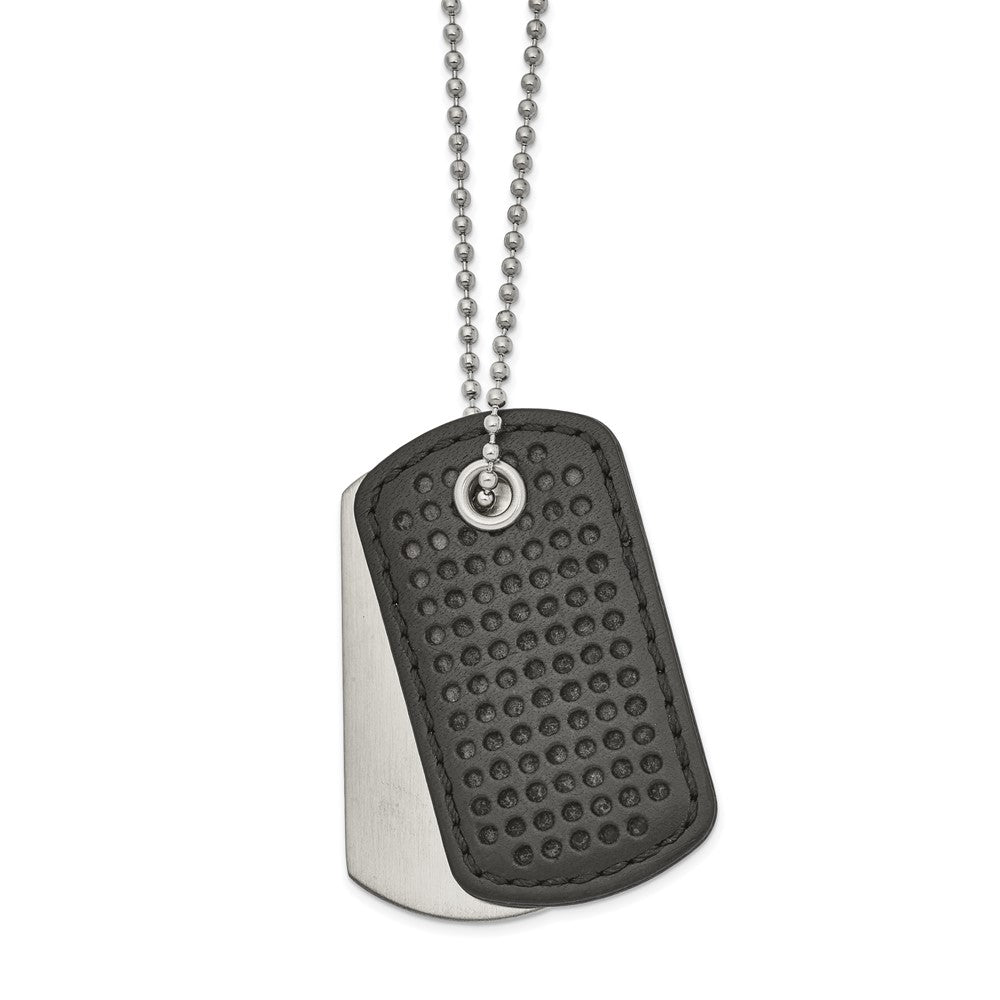Men&#39;s Stainless Steel &amp; Black Leather 2 Piece Dog Tag Necklace, 22 In, Item N22937 by The Black Bow Jewelry Co.