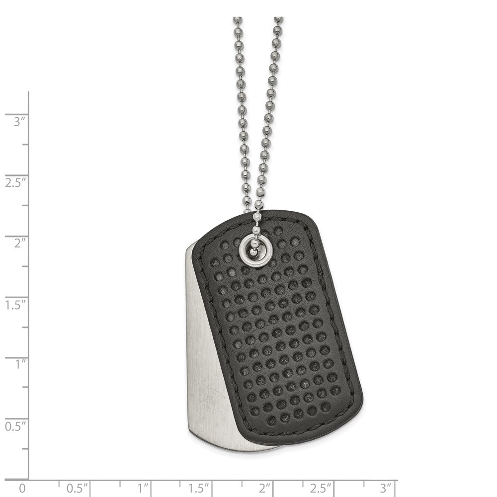 Alternate view of the Men&#39;s Stainless Steel &amp; Black Leather 2 Piece Dog Tag Necklace, 22 In by The Black Bow Jewelry Co.