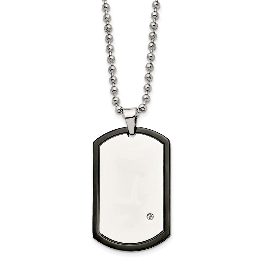 Men&#39;s Stainless Steel, Black Plated &amp; CZ Dog Tag Necklace, 22 Inch, Item N22938 by The Black Bow Jewelry Co.