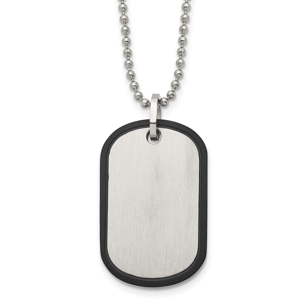Mens Stainless Steel Black Plated Edge Brushed Dog Tag Necklace, 22 In, Item N22942 by The Black Bow Jewelry Co.