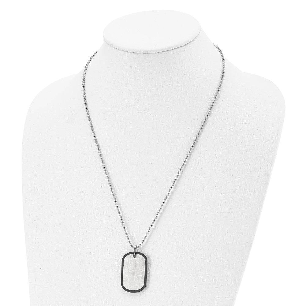 Alternate view of the Mens Stainless Steel Black Plated Edge Brushed Dog Tag Necklace, 22 In by The Black Bow Jewelry Co.