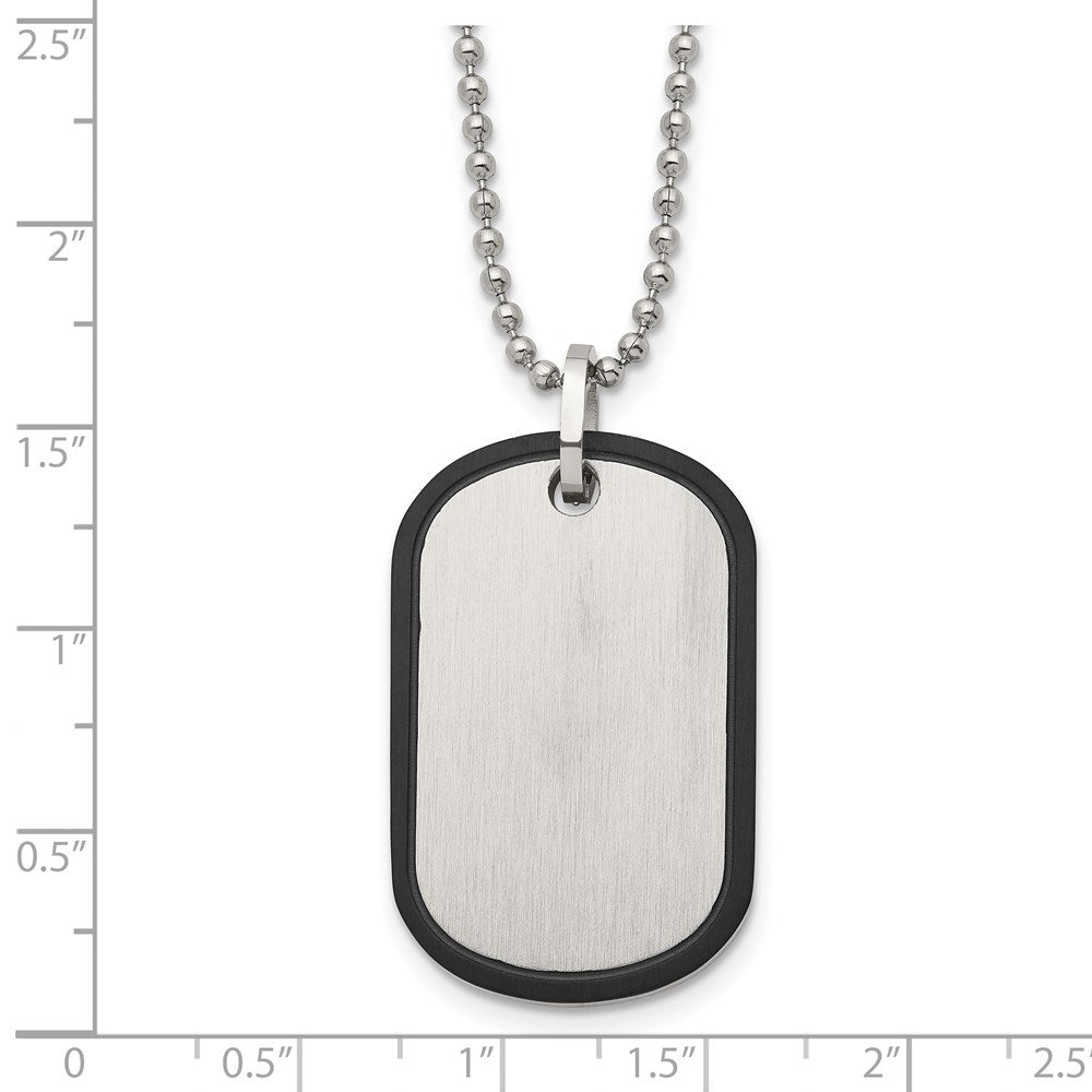 Alternate view of the Mens Stainless Steel Black Plated Edge Brushed Dog Tag Necklace, 22 In by The Black Bow Jewelry Co.