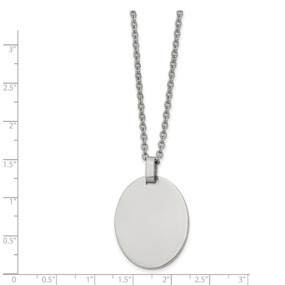 Alternate view of the Stainless Steel Polished 25 x 30mm Oval Disc Necklace, 22 Inch by The Black Bow Jewelry Co.