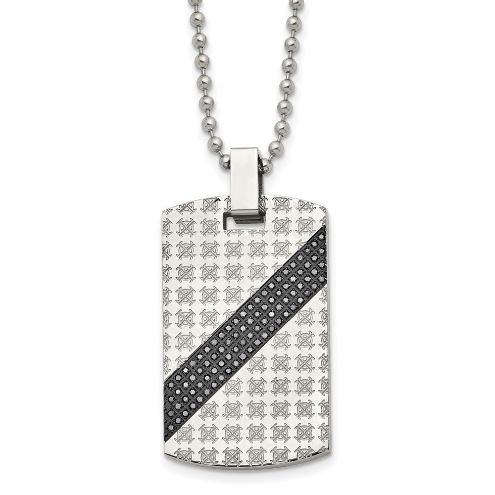 Men&#39;s Stainless Steel 1/2 Cttw Black Diamond Dog Tag Necklace, 24 Inch, Item N22947 by The Black Bow Jewelry Co.