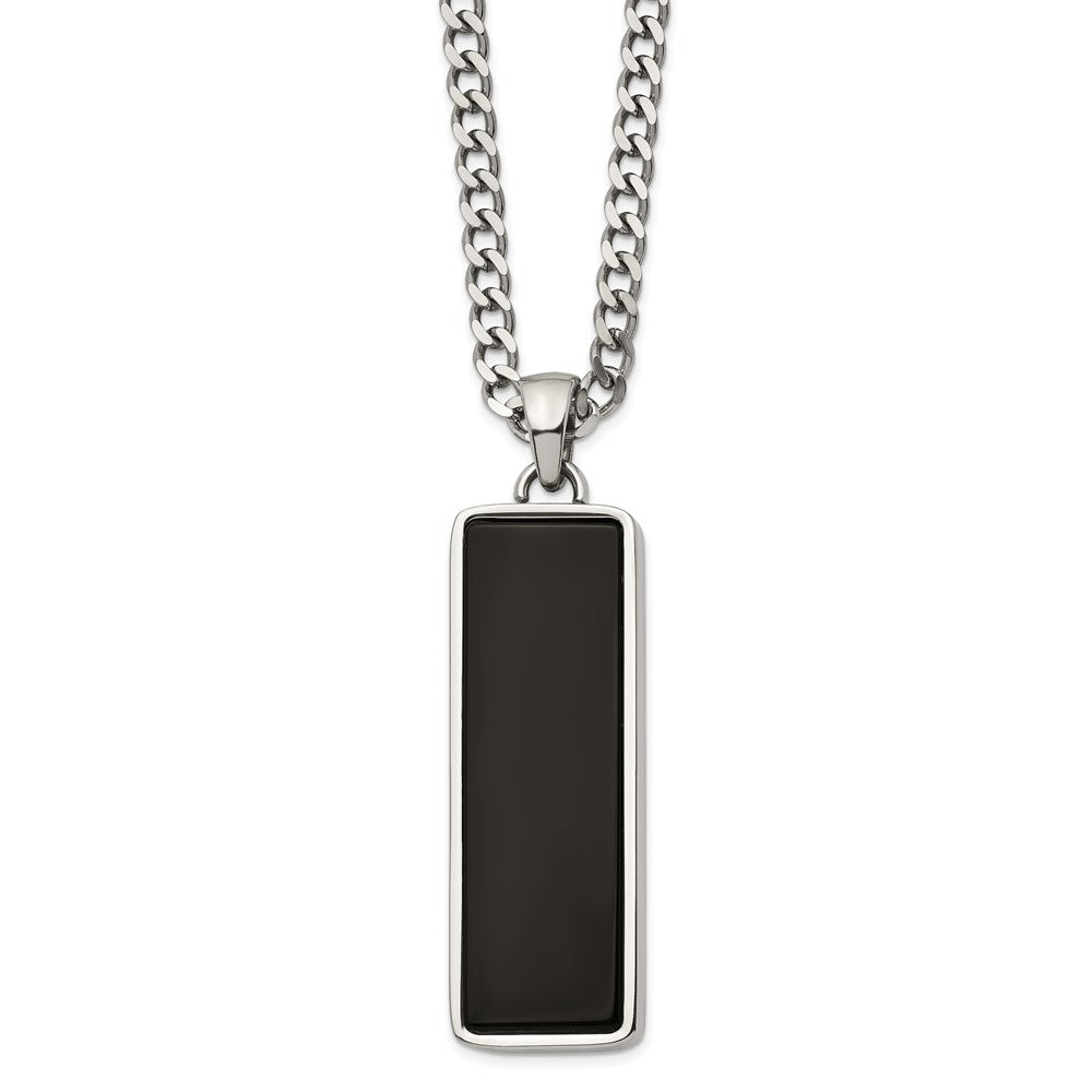 Men&#39;s Stainless Steel &amp; Black Onyx Inlay Rectangle Necklace, 22 Inch, Item N22957 by The Black Bow Jewelry Co.