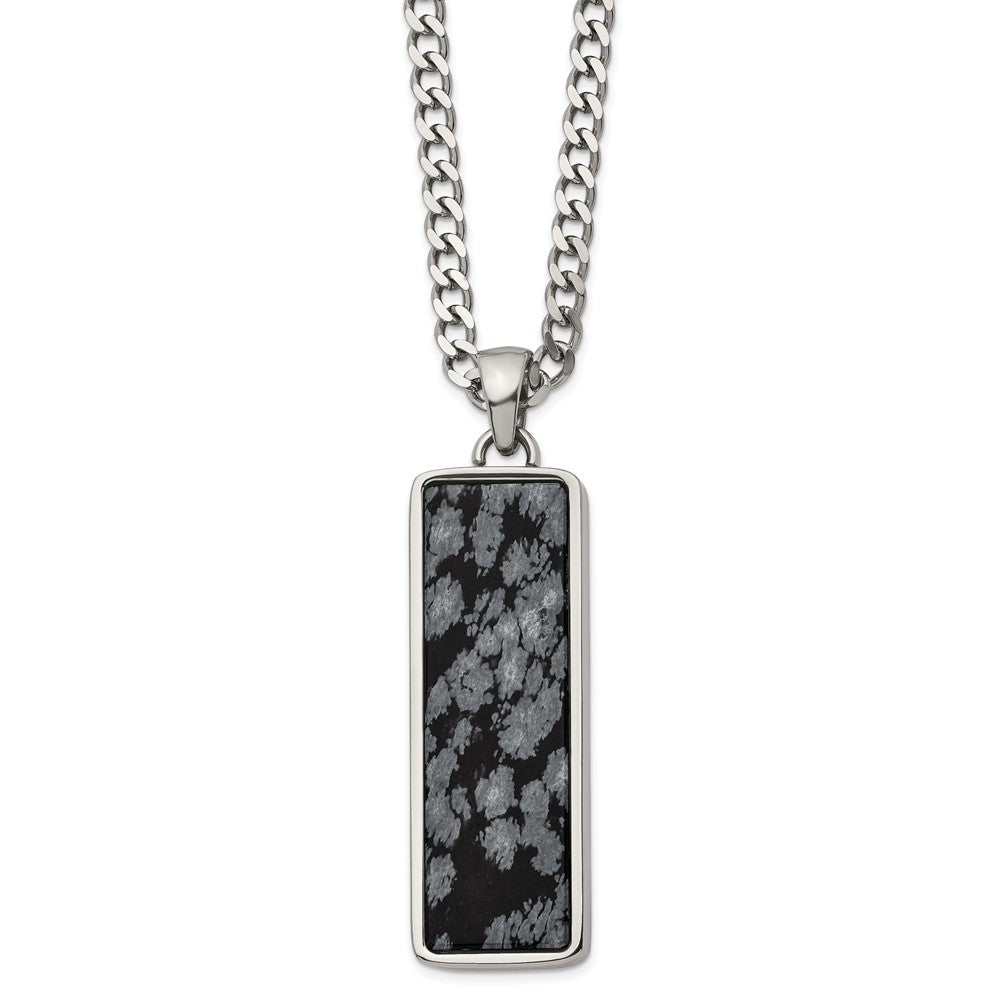 Men&#39;s Stainless Steel &amp; Alabaster Stone Rectangle Necklace, 22 Inch, Item N22958 by The Black Bow Jewelry Co.