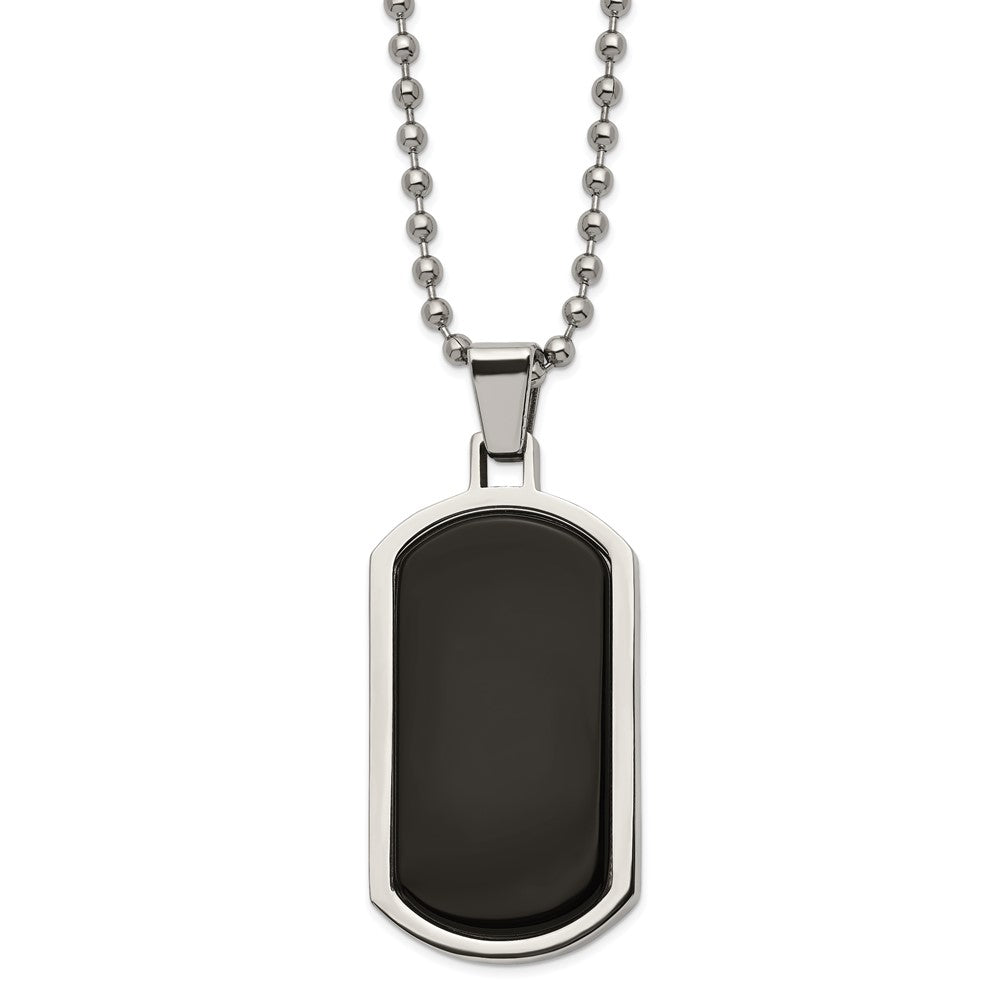 Men&#39;s Stainless Steel &amp; Black Agate Inlay Dog Tag Necklace, 22 Inch, Item N22959 by The Black Bow Jewelry Co.