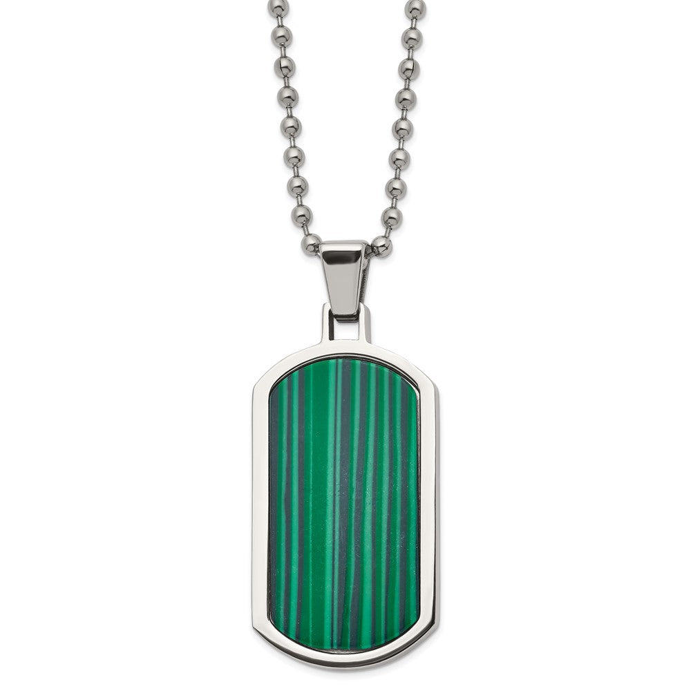 Men's Stainless Steel & Malachite Inlay Dog Tag Necklace, 22 Inch, Item N22960 by The Black Bow Jewelry Co.
