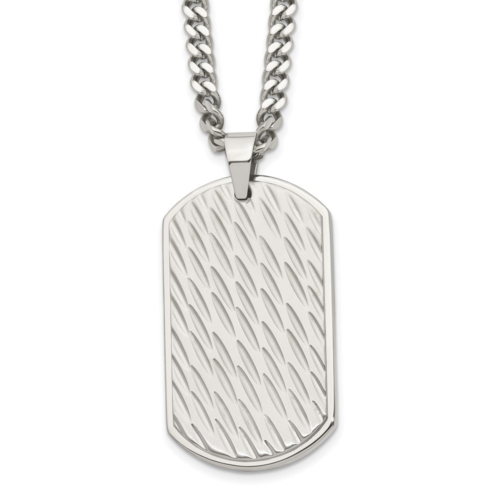 Men's textured DOG Tag Necklace Men's Silver Stainless Steel Diamond  Textured Dog Tag Pendant Necklace Men's Silver Box Chain Necklace 