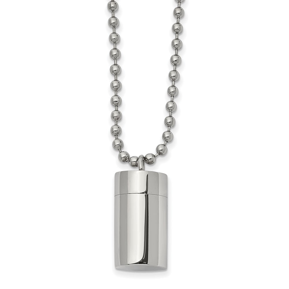 Stainless Steel Polished 11x19mm Capsule that Opens Necklace, 22 Inch, Item N22993 by The Black Bow Jewelry Co.
