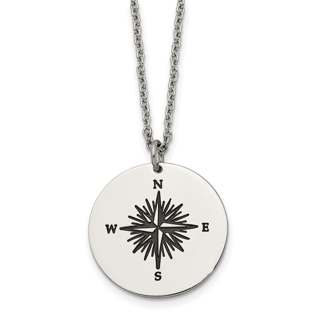 Stainless Steel &amp; Enamel 25mm Compass Disc Necklace, 22 Inch, Item N22995 by The Black Bow Jewelry Co.
