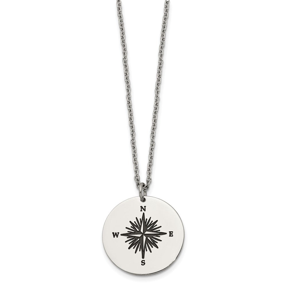 Alternate view of the Stainless Steel &amp; Enamel 25mm Compass Disc Necklace, 22 Inch by The Black Bow Jewelry Co.