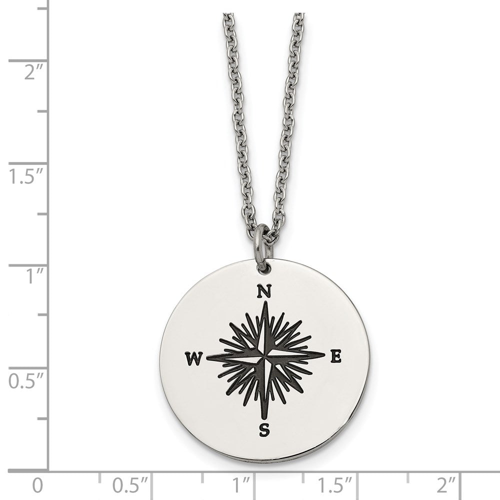 Alternate view of the Stainless Steel &amp; Enamel 25mm Compass Disc Necklace, 22 Inch by The Black Bow Jewelry Co.