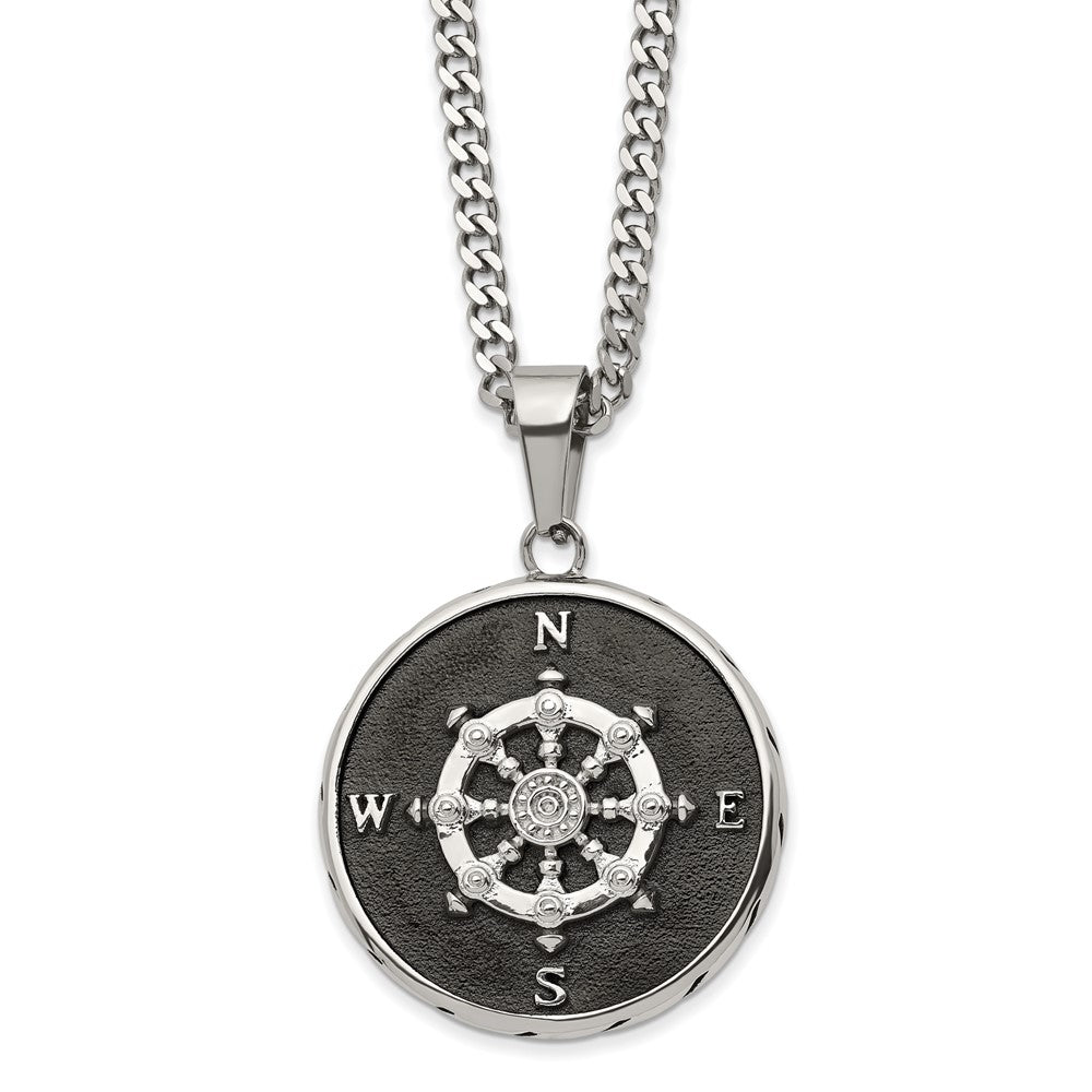 Stainless Steel Polished &amp; Black Plated 30mm Compass Necklace, 22 Inch, Item N23001 by The Black Bow Jewelry Co.