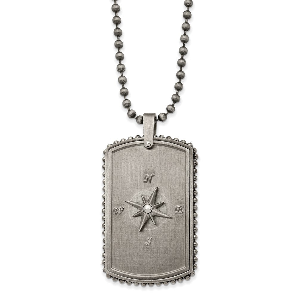 Stainless Steel Antiqued White Bronze Plated Moveable Compass Necklace, Item N23002 by The Black Bow Jewelry Co.