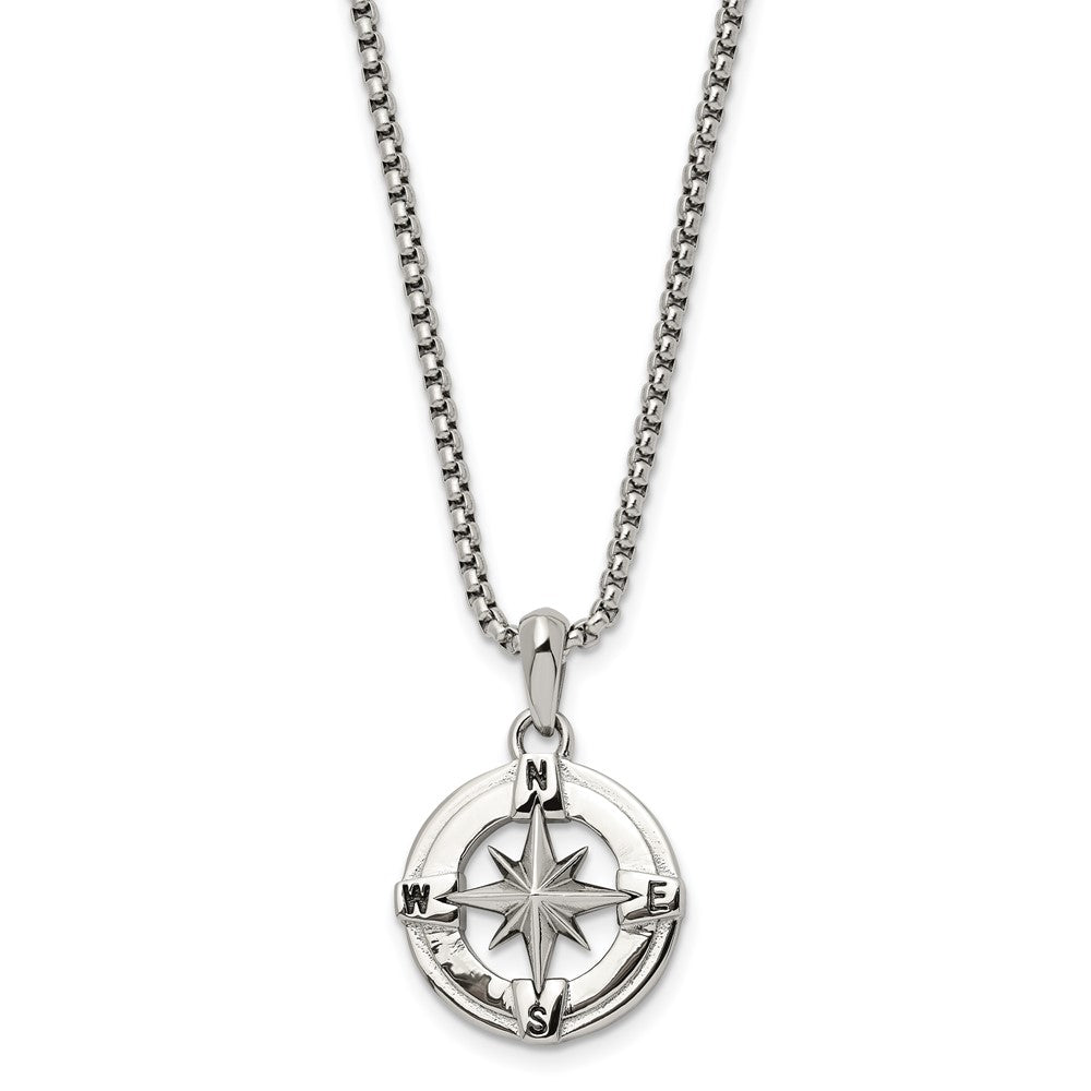 Stainless Steel Medium 20mm Compass Necklace, 22 Inch, Item N23004 by The Black Bow Jewelry Co.