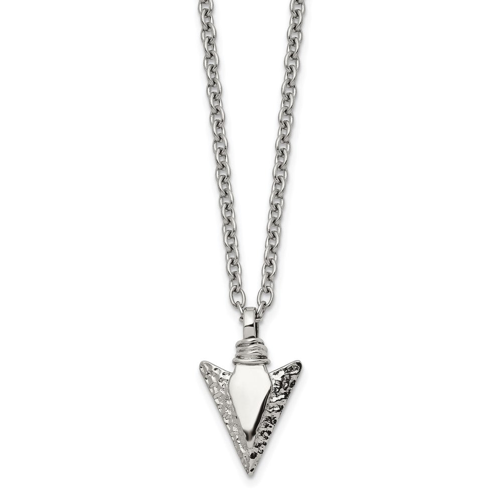 Stainless Steel Polished &amp; Hammered Small Arrowhead Necklace, 19.5 In, Item N23016 by The Black Bow Jewelry Co.