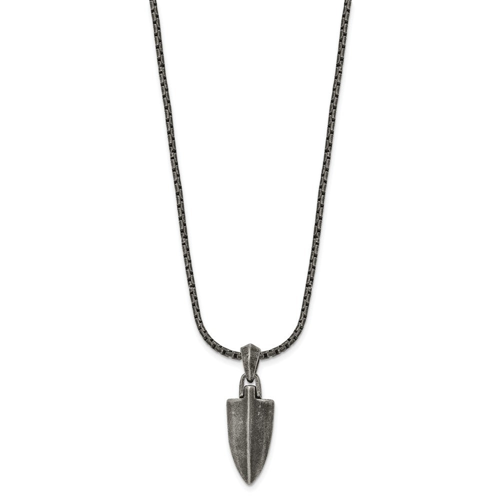 Alternate view of the Stainless Steel Antiqued Small Arrowhead Necklace, 28 Inch by The Black Bow Jewelry Co.
