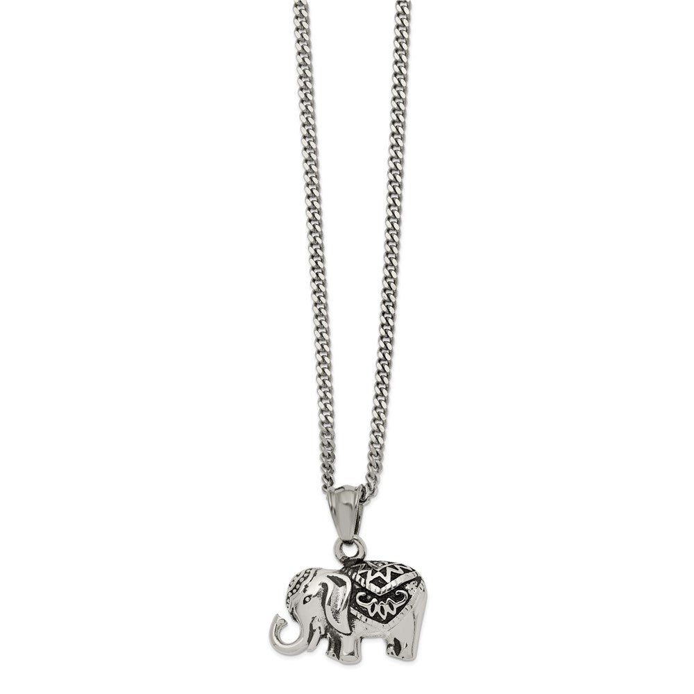 Stainless Steel Antiqued Circus Elephant Necklace, 20 Inch, Item N23030 by The Black Bow Jewelry Co.